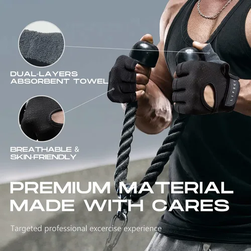 Miniatura 5 de LIFECT Essential - Guantes de entrenamiento transpirables, guantes de levantamiento de pesas sin dedos con parte trasera abierta curvada, para Negro