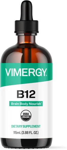 Vimergy Suplemento orgánico de vitamina B12 líquida USDA de 2500 mcg, metilcobalamina y adenosilcobalamina de absorción rápida, vitaminas B12