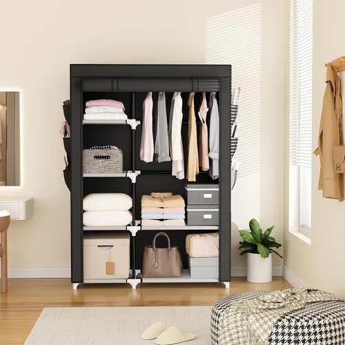 Miniatura 2 de VTRIN Armario Ropero, 41.7 Pulgadas de Ancho Armarios Portátiles para Colgar Ropa con 1 Barra para Colgar, 6 Estantes, 6 Bolsillos, Perchero