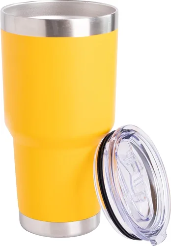NORDAY Vaso con tapa, 30 onzas, amarillo, de acero inoxidable, doble pared aislada al vacío, taza de café de viaje para portavasos de automóvil,