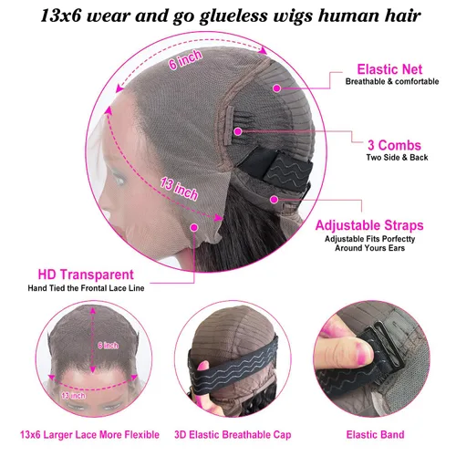 Miniatura 4 de Pelucas de cabello humano con cierre de encaje sin pegamento, prearrancado, con cabellos nacientes, estilo brasileño, para afroamericanas