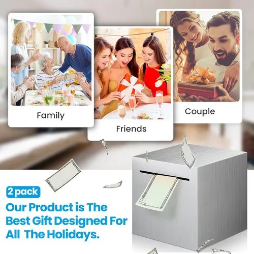 Miniatura 5 de Zopeal 2 alcancías para adultos que deben romperse para abrir, caja de ahorro de dinero de acero inoxidable para adultos y niños, caja de ahorros