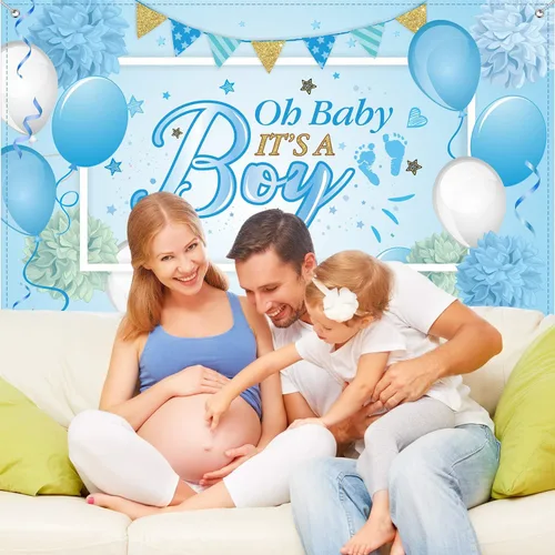 Miniatura 3 de Decoraciones para fiestas de baby shower Blulu, fondo grande de tela durable para fiestas de baby shower, fondo para cabina de fotos para fiestas