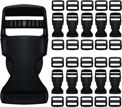 Miniatura 8 de Hebillas para correas de 1 pulgada, paquete de 6 unidades de clip de hebilla de plástico de liberación lateral rápida + clip deslizante de triple