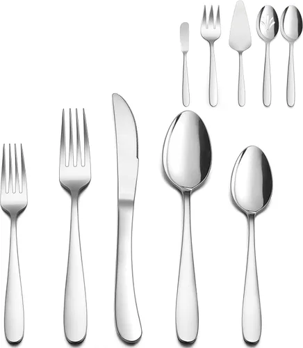 Miniatura 12 de LIANYU Juego de cubiertos resistentes de 53 piezas para 8, además de utensilios de servir y cuchillos para carne, juego de cubiertos de acero