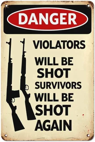 AOYEGO Violators Survivors Danger - Letrero de advertencia de peligro, Violators Will be Shot Survivors be Shot Again - Letreros de metal vintage