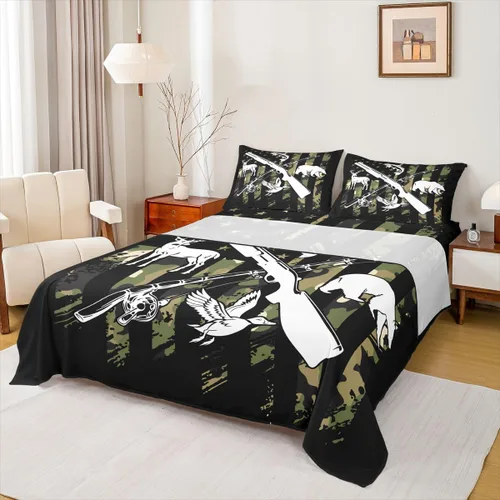 Miniatura 17 de Rustic Lodge - Juego de sábanas tamaño individual con diseño de oso y alce, diseño de retazos, color rojo y negro, a cuadros, ropa de cama de Multi