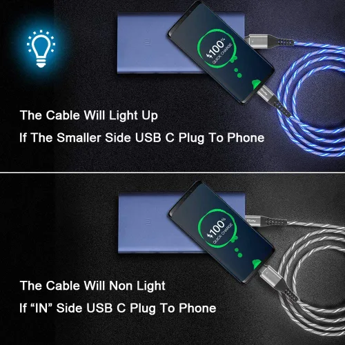 Miniatura 4 de Cable LED USB C a C de 6 pies 60 W 3A de carga rápida para iPhone15/15Pro/15Plus/15ProMax/iPad Pro2022/Air, Samsung S23 (azul)
