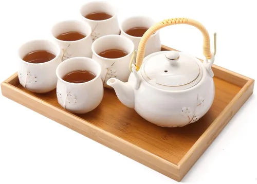 Miniatura 10 de Dujust Juego de Té Japonés, Juego de Té de Porcelana Negra con 1 Tetera, 6 Tazas de Té, 1 Bandeja de Té, 1 Infusor de Acero Inoxidable, Hermosos
