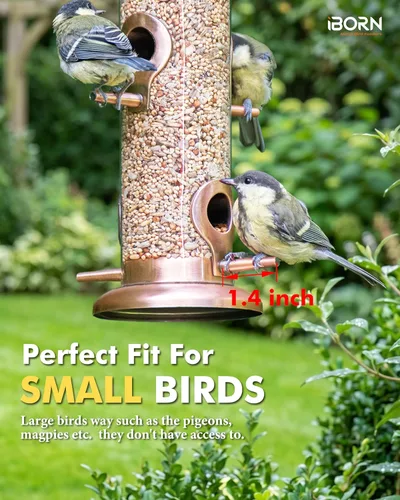 Miniatura 8 de iBorn Comedero de metal para pájaros de cobre cepillado, comedero para pájaros silvestres para colgar al aire libre, acabado de cobre cepillado