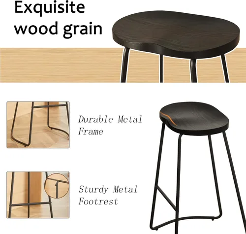 Miniatura 9 de HeuGah Juego de 2 taburetes de bar, taburetes de bar de 26" de altura de mostrador con pata de metal, taburetes de bar rústicos sin respaldo