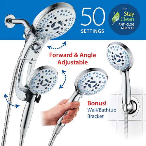 Miniatura 6 de Hotel Spa AquaCare Como-Se-Vió-En-La-TV Cabezal de ducha de alta presión manual/de lluvia de 50 modos de 3 vías con brazo ajustable – Boquillas Todo
