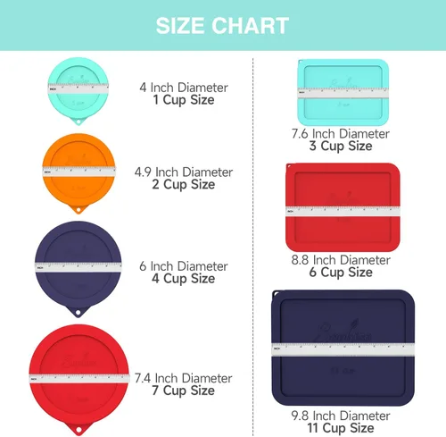 Miniatura 7 de Sophico Tapa de almacenamiento de silicona de repuesto para cuencos de vidrio Anchor Hocking y Pyrex (recipiente no incluido) (paquete de 9 unidades)