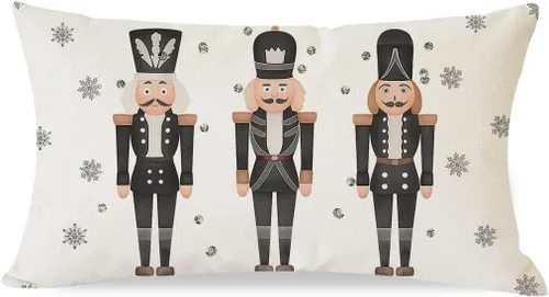 PANDICORN - Funda de almohada decorativa de Cascanueces de Navidad 12x20 pulgadas, decoración de Navidad en negro con Cascanueces, cojín decorativo