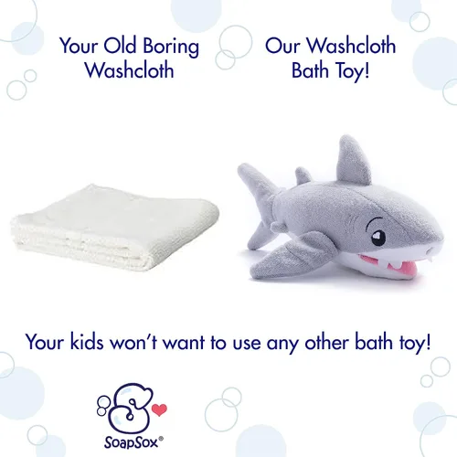 Miniatura 3 de SoapSox Exfoliante de Baño para Niños (Tank the Shark) - Esponja de Paño de Lavado de Juguete Animal Suave con Inserto de Bolsillo de Jabón