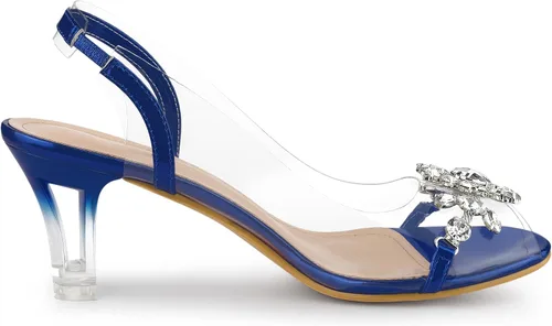 Miniatura 6 de Allegra K Sandalias de tacón con punta abierta y diamantes de imitación transparentes para mujer