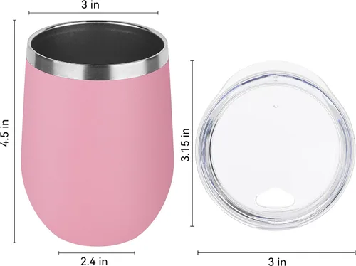 Miniatura 4 de DOMICARE - Juego de 16 vasos de vino de 12 onzas con tapa, hechos de acero inoxidable con aislamiento al vacío de doble pared, color rosado