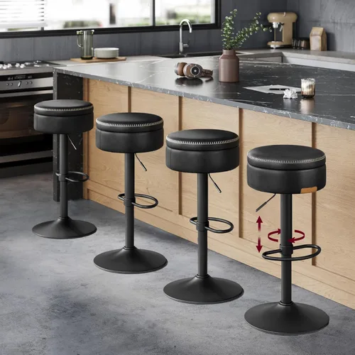 Miniatura 12 de VASAGLE Colección EKHO Taburete de bar giratorio de 360°, taburete de bar ajustable en altura con almacenamiento, cuero sintético con costuras