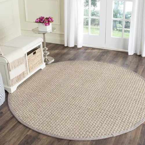 Safavieh Natural Fiber NF114P - Alfombra redonda de hierba marina, tejido de canasta, con borde, de 244 cm, color gris Natural/ gris