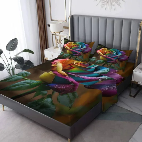 NOGAWA Juego de sábanas de flores tamaño individual, sábanas con estampado de flores rosas, sábanas y fundas de almohada de 3 piezas, sábana bajera