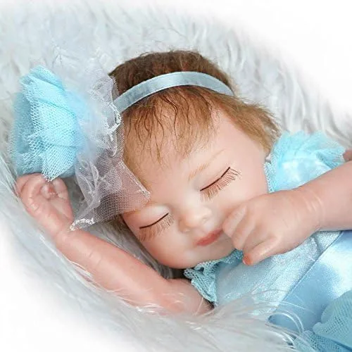 Miniatura 2 de Pinky - Mini muñeca de vinilo duro de silicona de cuerpo completo de 10.2 in, muñecas recién nacidas realistas con vestido azul, regalo