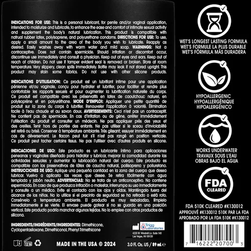 Miniatura 2 de Wet Platinum Lubricante íntimo a base de silicona Ultra suave, súper resbaladizo, hipoalergénico, rendimiento de larga duración, fórmula