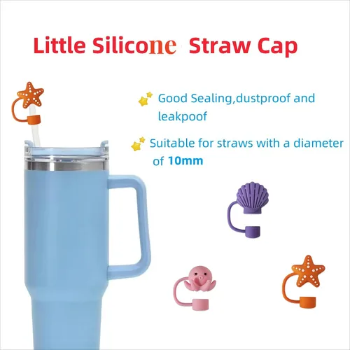 Miniatura 4 de 3 tapas de popote para copa Stanley, 0.394 in, 0.4 pulgadas, silicona para lindos animales marinos, accesorios de copa Stanley, vaso de 30 y 40