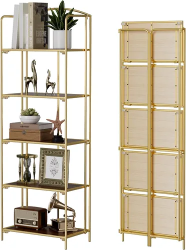 Miniatura 22 de Crofy - Estantería plegable sin montaje para sala de estar, estantería plegable de 2 niveles en color negro para oficina en casa, organizador
