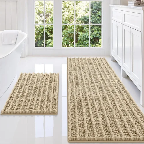Miniatura 17 de Smiry Juego de 2 alfombras de baño, suaves y absorbentes, parte trasera de goma antideslizante, lavables a máquina, juego de alfombras de baño