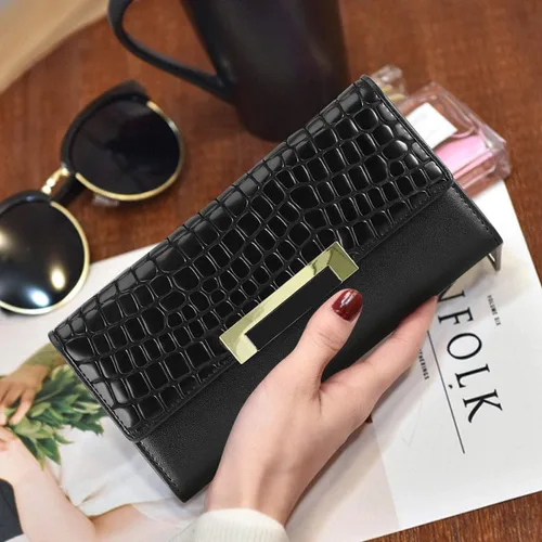 Miniatura 7 de HAWEE Trifold Wallet para mujer Cuero Genuino Elegante Femenino Tarjeta de Crédito Tarde Bolso de Embrague HW-CS-AX512-1