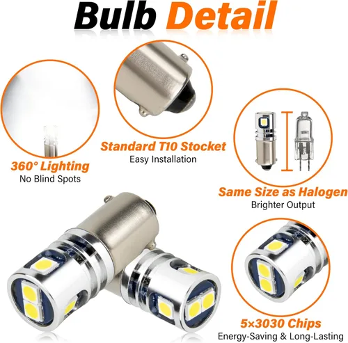 Miniatura 3 de Sixzoo 2 bombillas LED BA9 BA9S, 5 SMD 3030 T10 1889 1891 1895 64111 T4W bombilla LED 12V/24V, 6000K xenón blanco bombilla interior de domo
