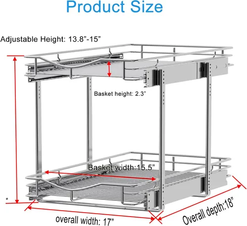 Miniatura 3 de DINDON Organizador de gabinete extraíble de 2 niveles (17 pulgadas de ancho x 18 pulgadas de profundidad), estante deslizante de metal resistente