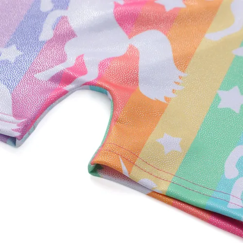 Miniatura 65 de HOZIY - Leotardos de gimnasia con pantalones cortos brillantes para niñas pequeñas; estampados de unicornio, aurora, arco iris, sirena, dinosaurio