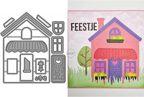Miniatura 12 de DzIxY Casas Troqueles de corte de metal para kit de fabricación de tarjetas, troquelados de papel en relieve, plantillas de máquina de álbumes