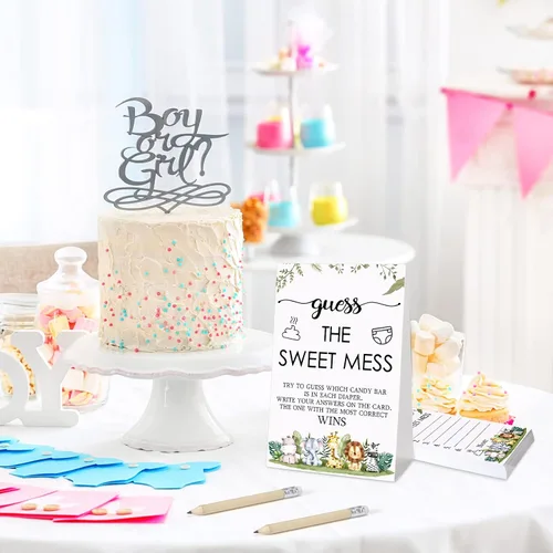 Miniatura 5 de Juego de 67 piezas de pañales sucios de Guess The Sweet Mess para baby shower, incluye letrero de Adivina el dulce lío, 50 tarjetas pequeñas, 10