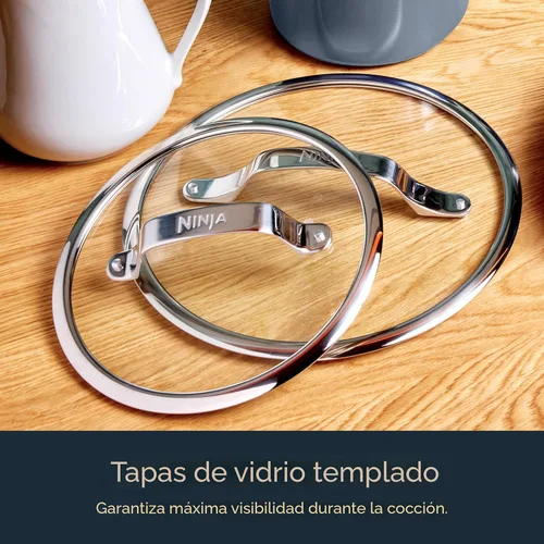 Miniatura 9 de Ninja Ceramic Pro Juego de utensilios de cocina de 14 piezas, juego de ollas y sartenes antiadherentes con tapas de vidrio, no tóxico, sin PTFE
