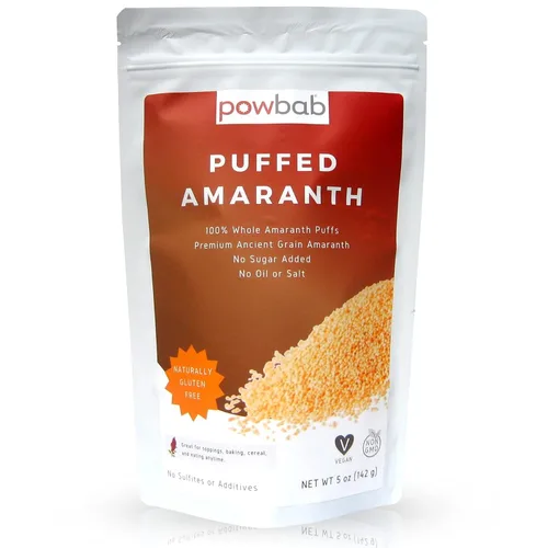powbab Amaranto inflado – Amaranto 100% orgánico reventado en bocanadas enteras de Estados Unidos. Buena fuente de proteínas, sin aceite o sal, sin