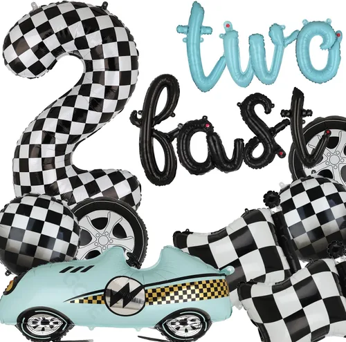 Miniatura 7 de Decoraciones de Cumpleaños Two Fast Globos de Números de Pista de Carreras de 40 Pulgadas 2 Negro Pancarta de Globos con Letras Two Fast Globo 2do