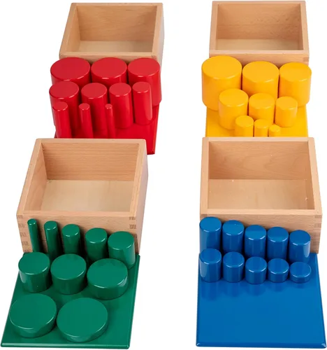 Miniatura 3 de Montessori Bloques de cilindros de color de madera sin pomos, bloques de arreglos apilados para juegos de bebé, juguetes apilables para niños