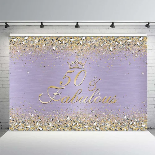 Miniatura 8 de MEHOFOND Telón de fondo de feliz cumpleaños 50 para mujer, decoración de fiesta de cumpleaños número 50, pancarta de diamantes, rosa y oro rosa, Oro