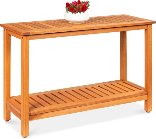 Miniatura 11 de Best Choice Products - Mesa consola de 122 cm con 2 estantes de madera de eucalipto, mesa de aparador de bar multifuncional