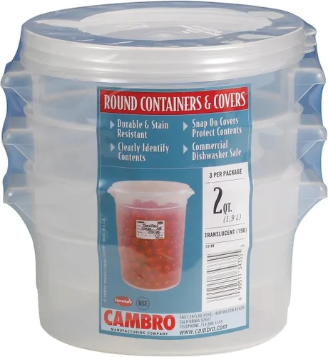 Miniatura 5 de Cambro Recipiente redondo de almacenamiento de alimentos de 1 cuarto de galón con tapa, juego de 3