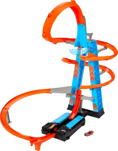 Miniatura 6 de Hot Wheels Sky Crash Tower Track Set - Juego de pistas de torre de 2.5+ pies / 83 cm de altura con refuerzo motorizado, pista naranja y 1 vehículo