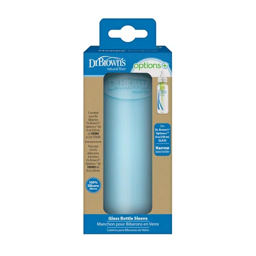 Miniatura 2 de Dr. Brown's Options+ Funda para botella de vidrio estrecha, 100% silicona, azul, sin BPA, 8 oz, paquete de 1