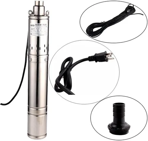 Miniatura 4 de Bomba de pozo profundo de acero inoxidable de tubo de 3.5 pulgadas 1HP Bomba de pozo de tornillo sumergible 220-240V/60Hz Bomba de agua de pozo