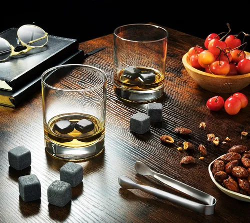 Miniatura 6 de Set de 9 Piedras para Enfriar Bebidas Grises [Chill Rocks] Piedras para Whisky para Whisky y Otras Bebidas - en Caja de Regalo con Funda