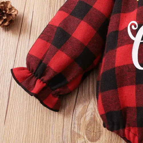 Miniatura 5 de Baby Girls Christmas Dress with Bow Headband Red Plaid Dress Long Sleeve Tulle Tutu Princess Party Dress Winter Clothes