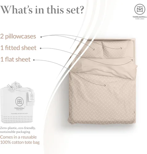 Miniatura 2 de Threadmill Sábanas 100% Algodón para Cama Tamaño King Juego de Sábanas de 4 Piezas para Cama King Suave, Transpirable y Ligero Satén de Damasco