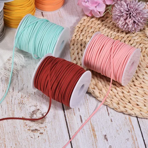 Miniatura 5 de PATIKIL Cordón de gamuza con carrete en rollo de 0.118 in, 50 yardas, cordón plano de piel sintética para collares, pulseras, joyería, cuentas, Azul