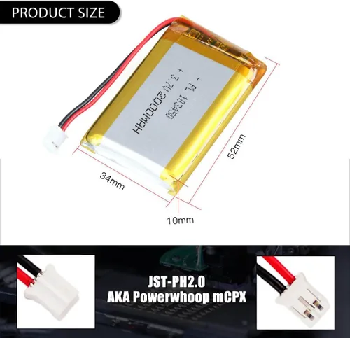 Miniatura 2 de 3.7V 2000mAh Batería 103450 Li-ion Li-ion recargable Li-ion Li-Po Batería con 2P PH 0.079 in Pitch Connector